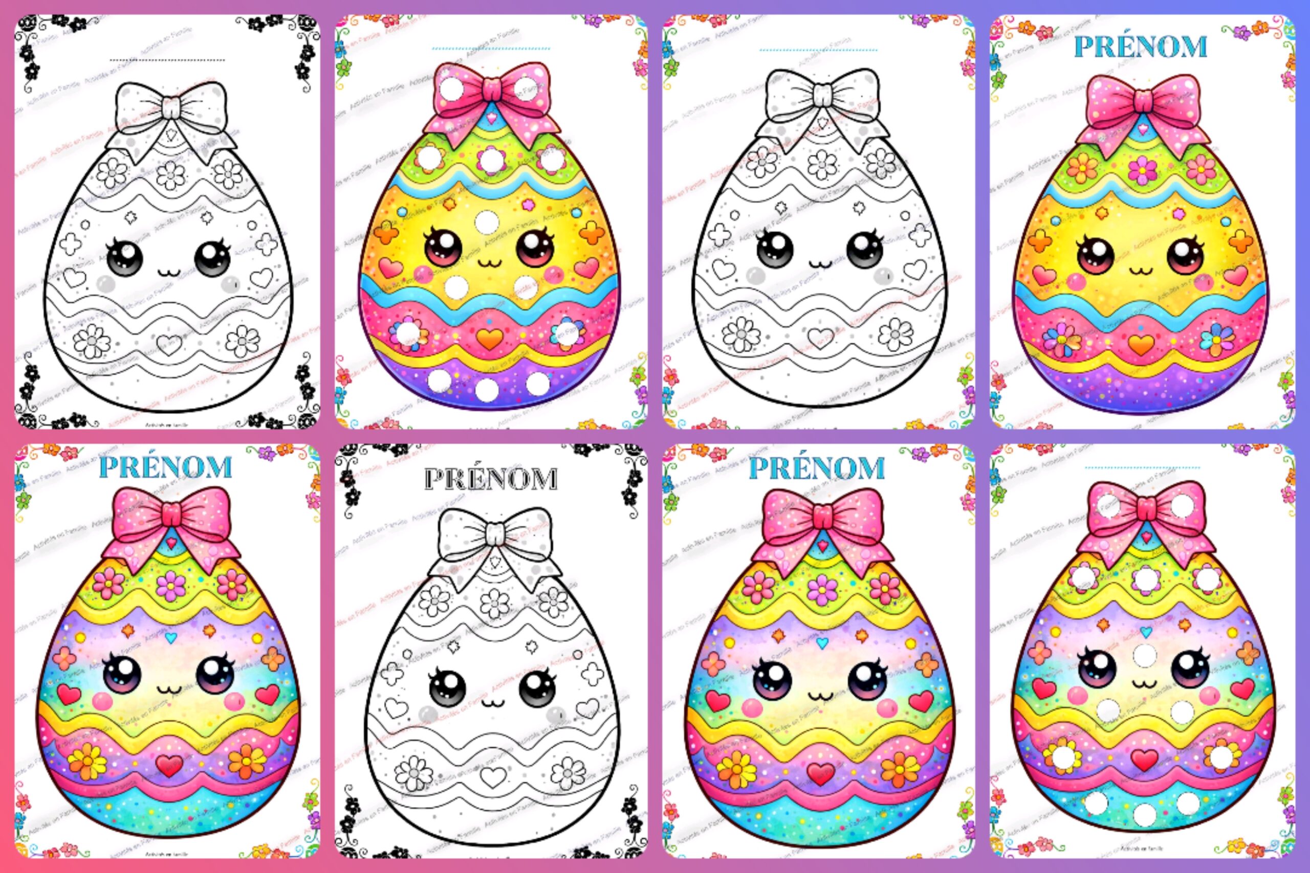 Coloriage Œuf de Pâques Kawaï à personnaliser