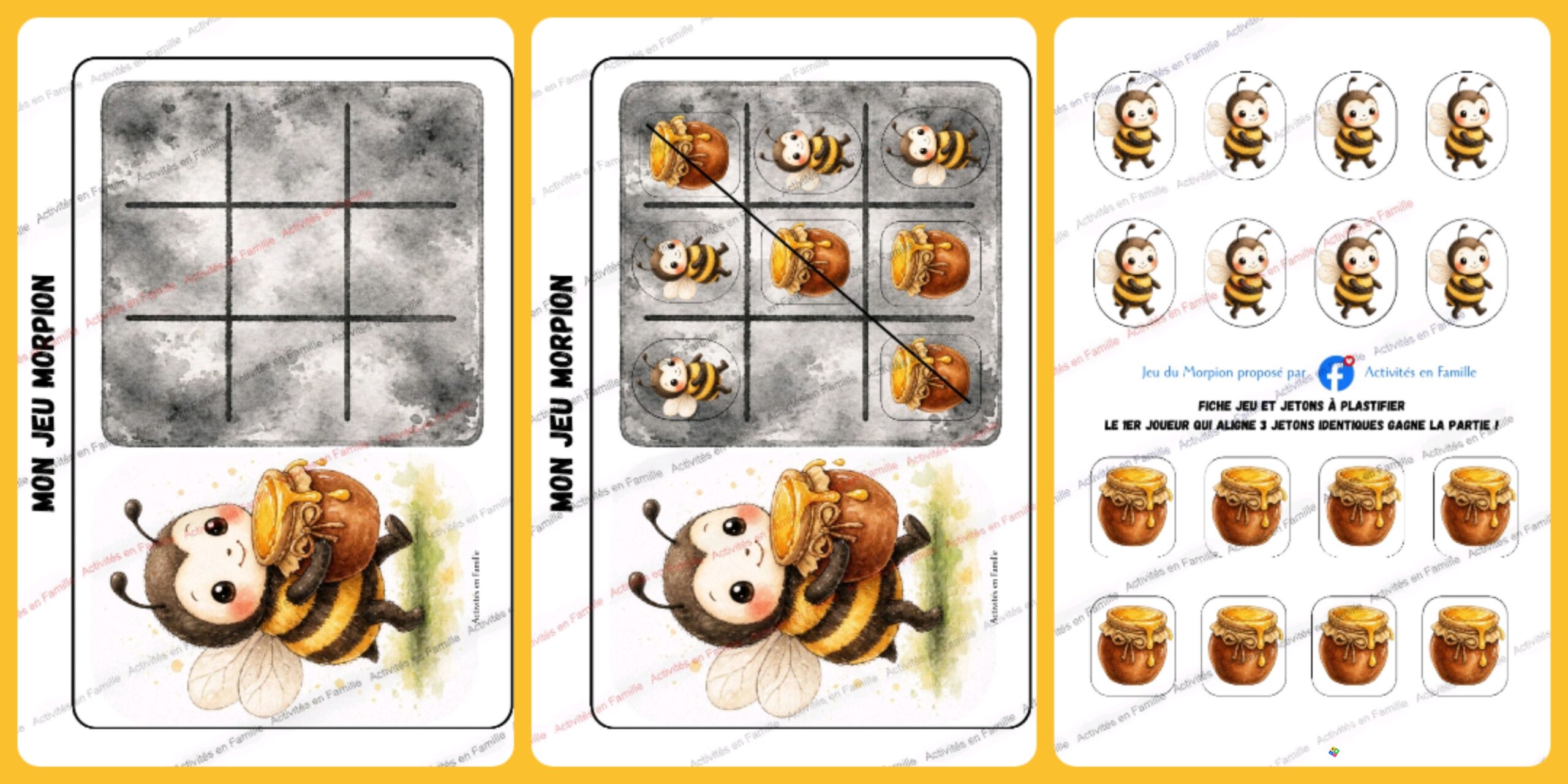 Jeu du morpion thème abeille