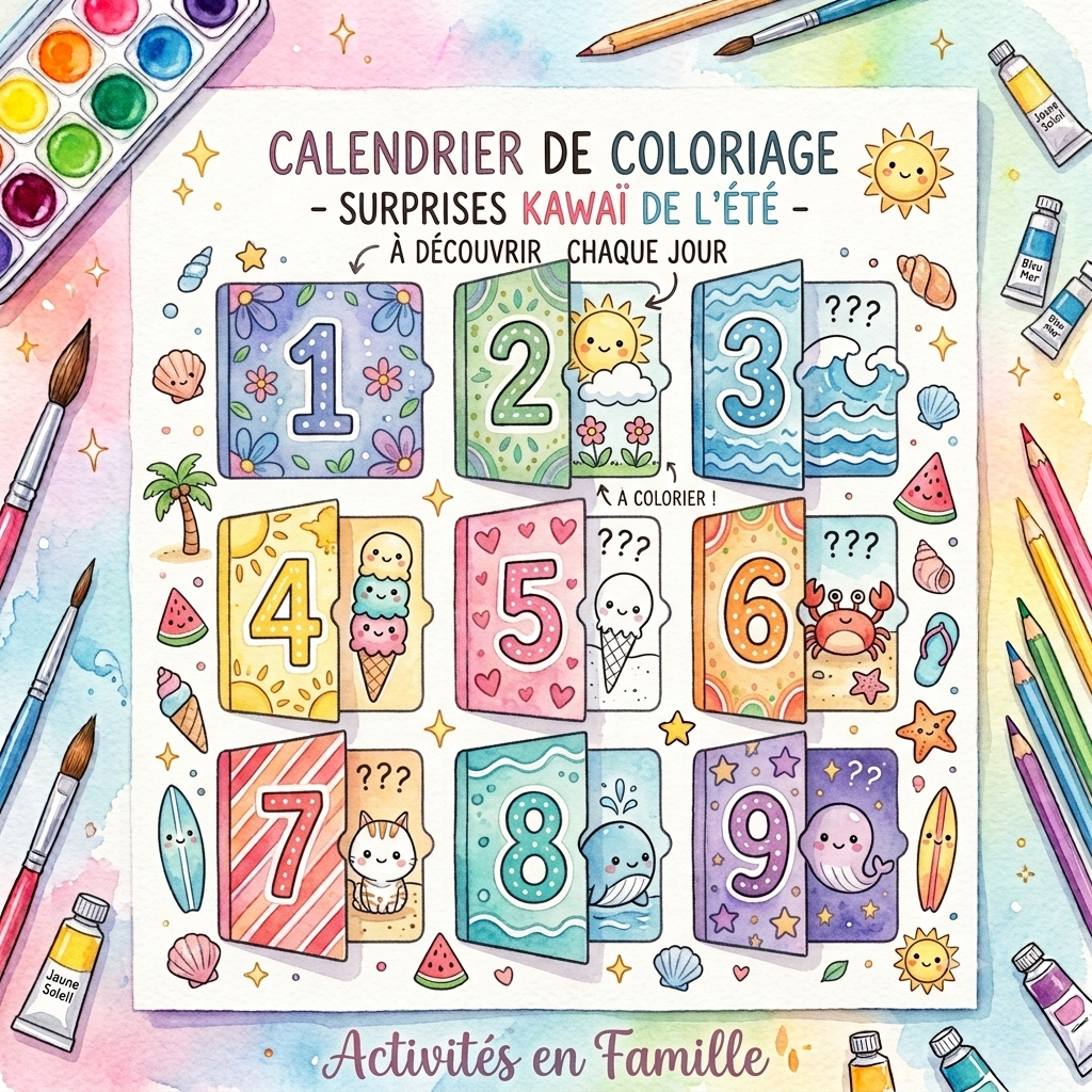 Calendrier Surprise de l&rsquo;Eté : 1 jour, 1 coloriage Kawaï à découvrir !